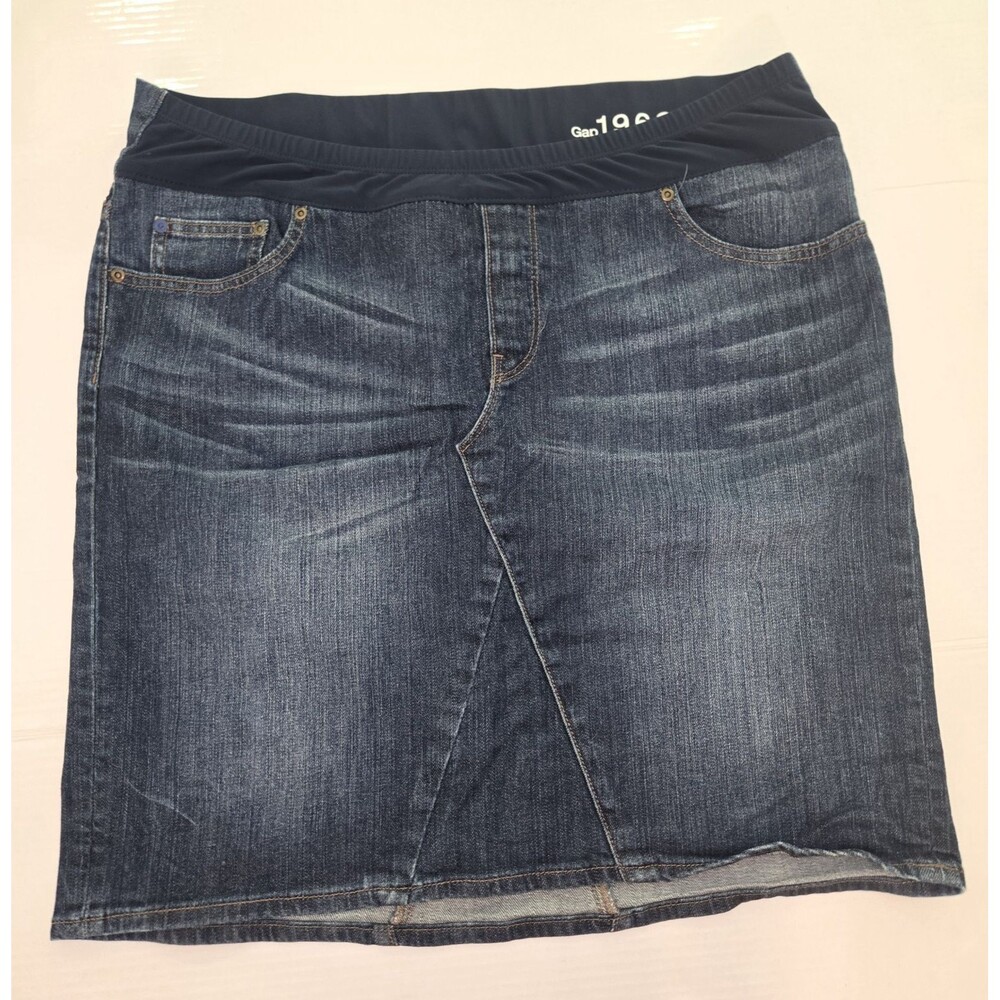 Gap 1969 Blue Solid Denim Pencil Skirt Knee Length Stretch Pockets Zip 32/14